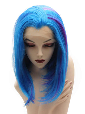 Synthetic Lace Front Short Bob Blue with Purple Wig