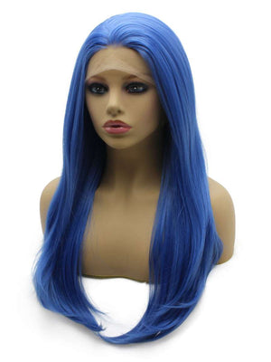 Long Straight Blue Synthetic Lace Front Cosplay Wig