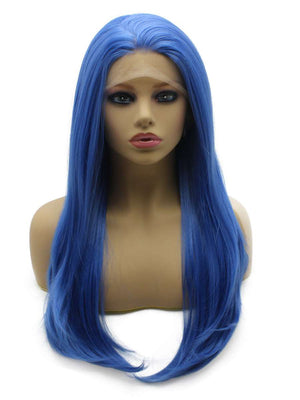 Long Straight Blue Synthetic Lace Front Cosplay Wig