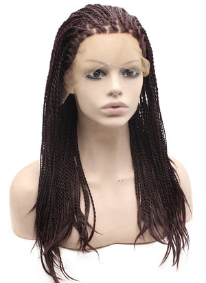 Micro Braided Synthetic Lace Front Dark Auburn Long Wig