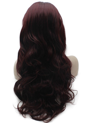 Long Wavy Synthetic Lace Front Dark Red Wig