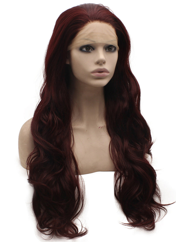 Long Wavy Synthetic Lace Front Dark Red Wig