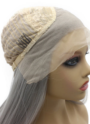 Long Straight Gray Lace Front Synthetic Hair Wig