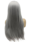 Long Straight Gray Lace Front Synthetic Hair Wig