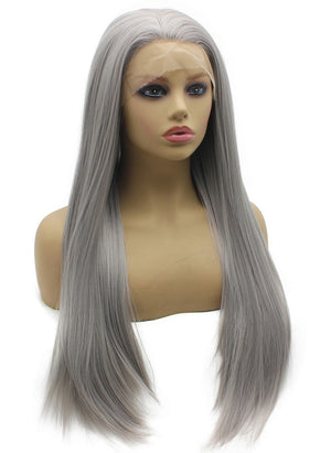 Long Straight Gray Lace Front Synthetic Hair Wig