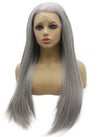 Long Straight Gray Lace Front Synthetic Hair Wig