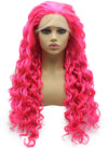 Long Curly Hot Pink Synthetic Lace Front Wig