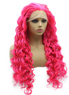 Long Curly Hot Pink Synthetic Lace Front Wig