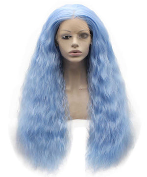 Light Blue Curly Long Wavy Synthetic Wig