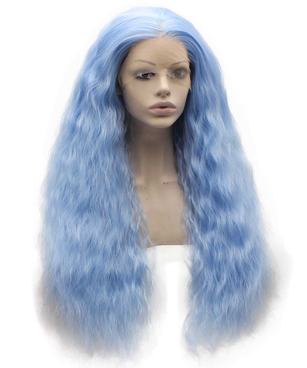 Light Blue Curly Long Wavy Synthetic Wig