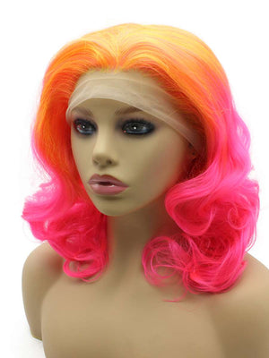 Orange Roots Pink Shoulder Length Wavy Wig