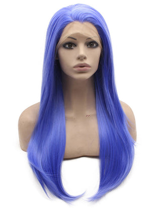 Long Purplish Blue Straight Lace Front Wig