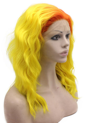 Red Yellow Ombre Medium Long Wavy Lace Front Wig