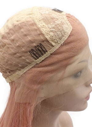 Long Straight Synthetic Lace Front Rose Pink Wig