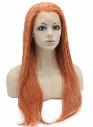 Long Straight Rose Gold Blonde Natural Synthetic Lace Front Wig