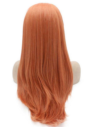 Long Straight Rose Gold Blonde Natural Synthetic Lace Front Wig