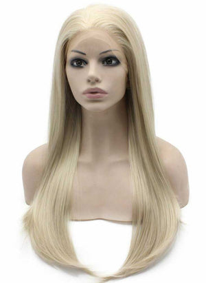 Long Straight Ash Blonde Natural Hand Tied Lace Front Wig