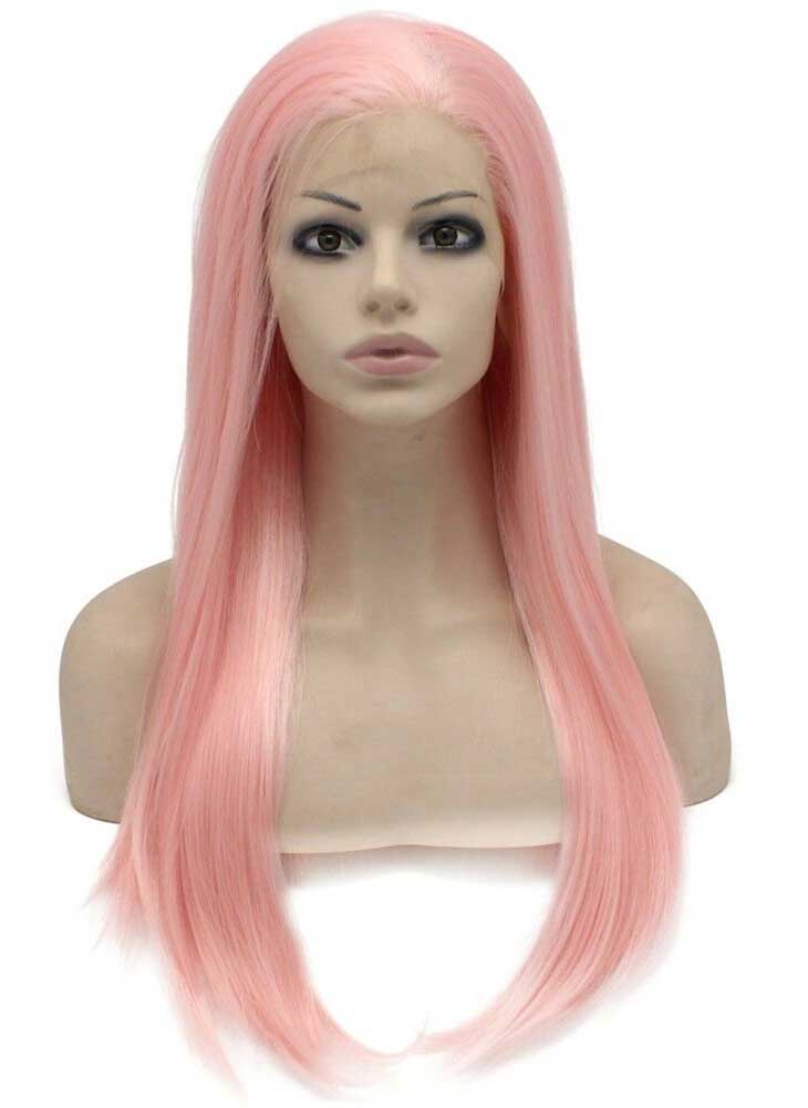 Long Straight Pink Lace Front Fiber Hair Costume Party Wig