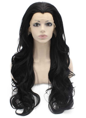 Long Wavy Black Heat Resistant Synthetic Lace Front Wig Natural