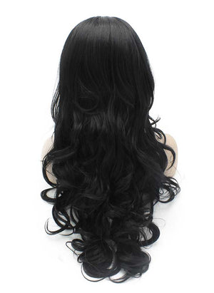 Long Wavy Black Heat Resistant Synthetic Lace Front Wig Natural