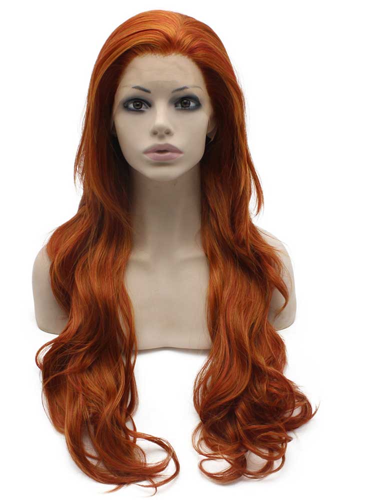 Long Wavy Reddish Blonde Natural Lace Front Synthetic Wig