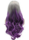 Long Wavy Grey Purple Ombre Heat Friendly Fiber Hair Lace Front Wig