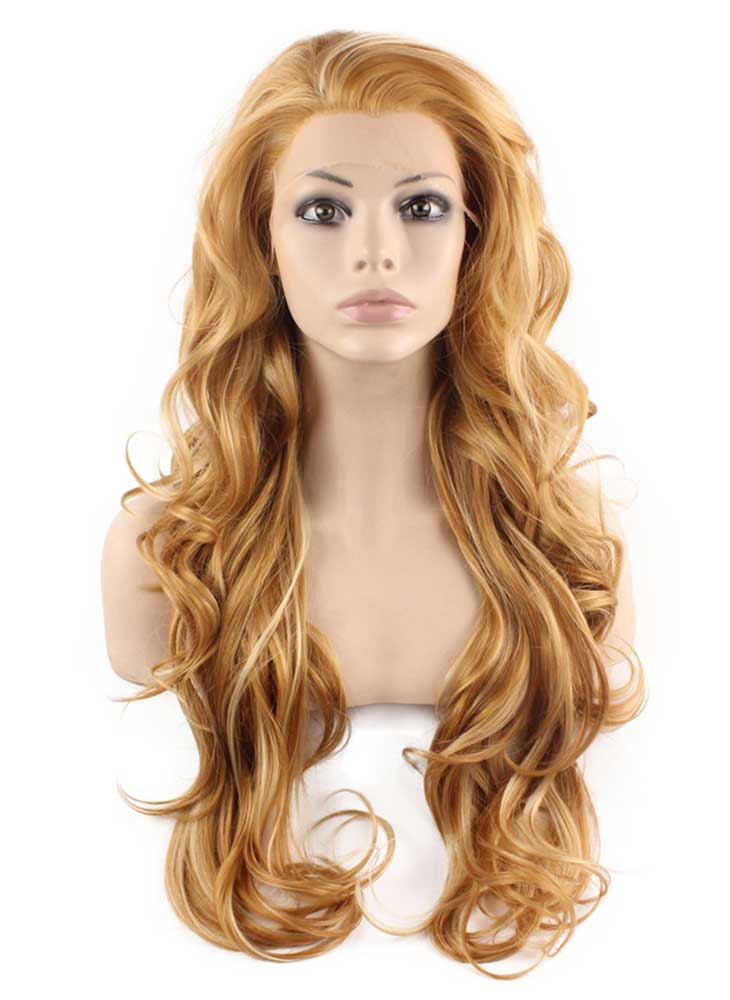 Long Wavy Highlight Blonde Natural Synthetic Lace Front Wig