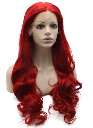 Long Wavy Hand Tied Lace Front Synthetic Hair Red Party Wig