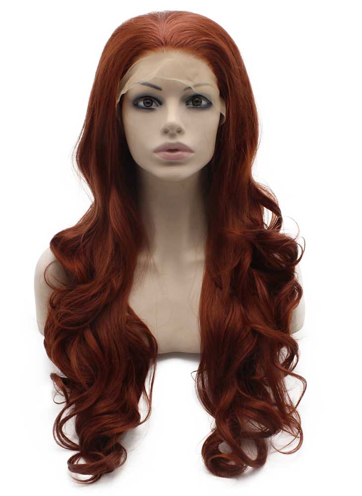 Long Wavy Burgundy Red Heat Friendly Synthetic Lace Front Wig