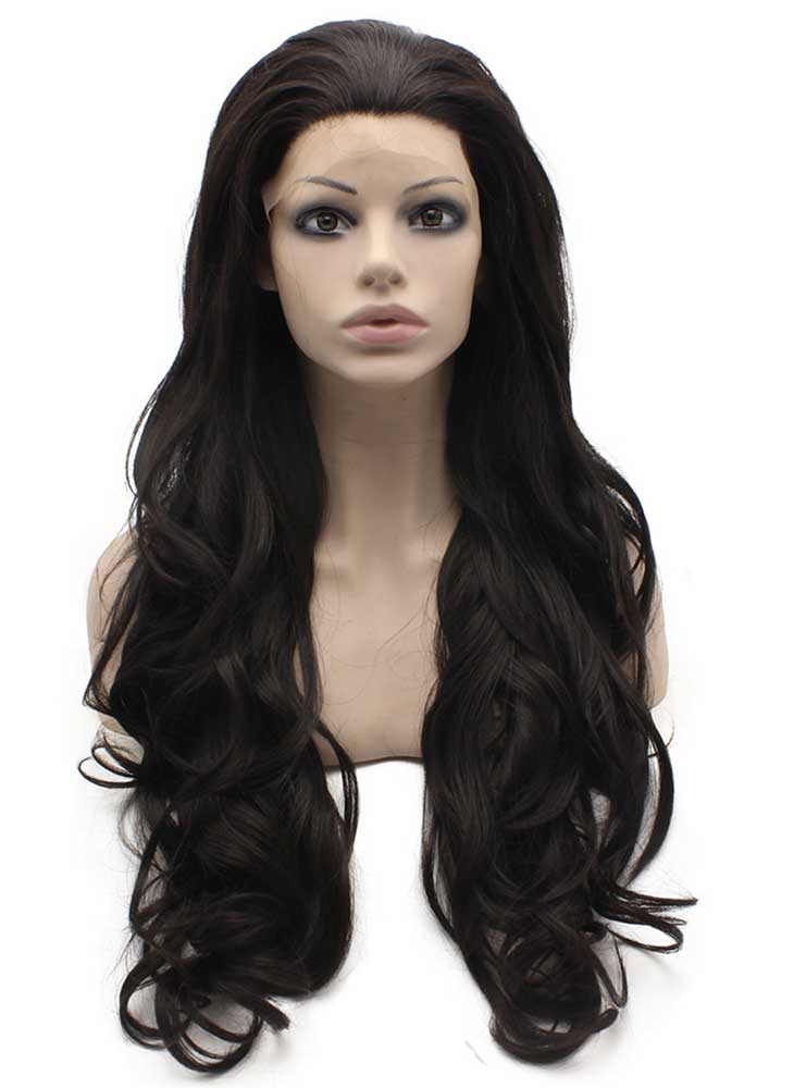 Long Wavy Dark Brown Heat Friendly Fiber Hair Natural Lace Front Wig