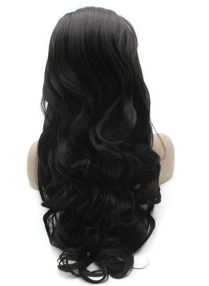 Long Wavy Dark Brown Heat Friendly Fiber Hair Natural Lace Front Wig