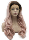 Long Wavy Dark Root Heat Safer Fiber Ombre Pink Lace Front Wig