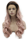 Long Wavy Dark Root Heat Safer Fiber Ombre Pink Lace Front Wig