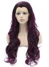 Long Wavy Purple Highlight Brown Synthetic Lace Front Wig Natural