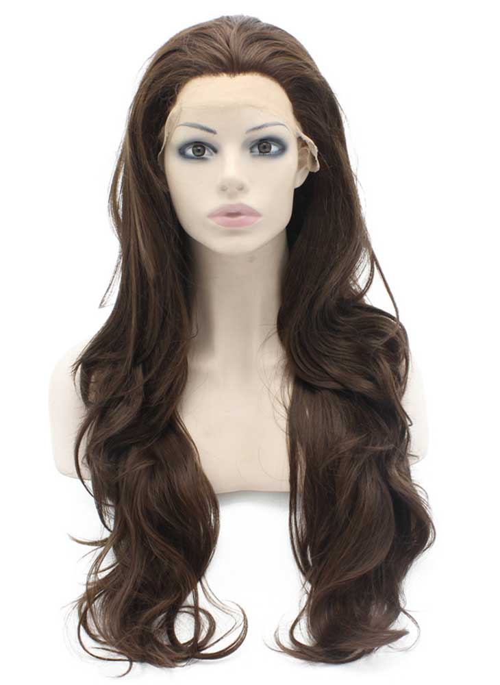 Long Natural Wavy Brown Heat Resistant Synthetic Lace Front Wig