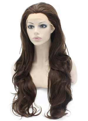 Long Natural Wavy Brown Heat Resistant Synthetic Lace Front Wig