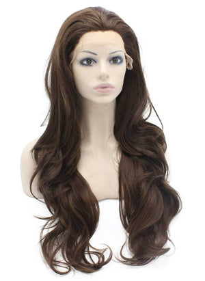 Long Natural Wavy Brown Heat Resistant Synthetic Lace Front Wig