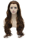 Long Natural Wavy Highlight Brown Synthetic Lace Front Wig