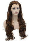 Long Natural Wavy Highlight Brown Synthetic Lace Front Wig