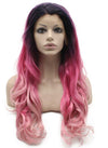 Long Wavy Two Tone Pink Heat Resistant Fiber Hair Lace Front Wig Ombre