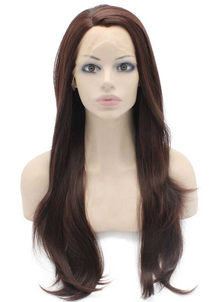 Long Straight Dark Auburn Natural Hand Tied Lace Front Wig