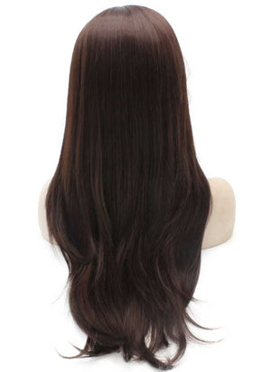 Long Straight Dark Auburn Natural Hand Tied Lace Front Wig