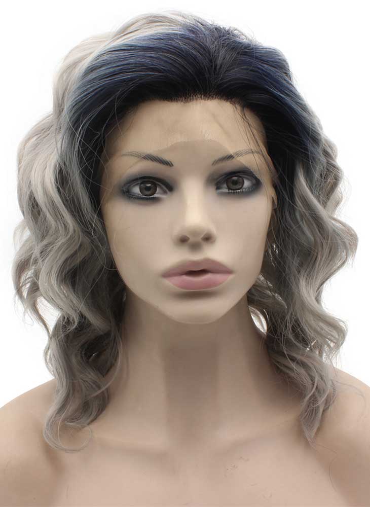 Shoulder Length Stylish Lace Front Synthetic Ombre Grey Wig Natural