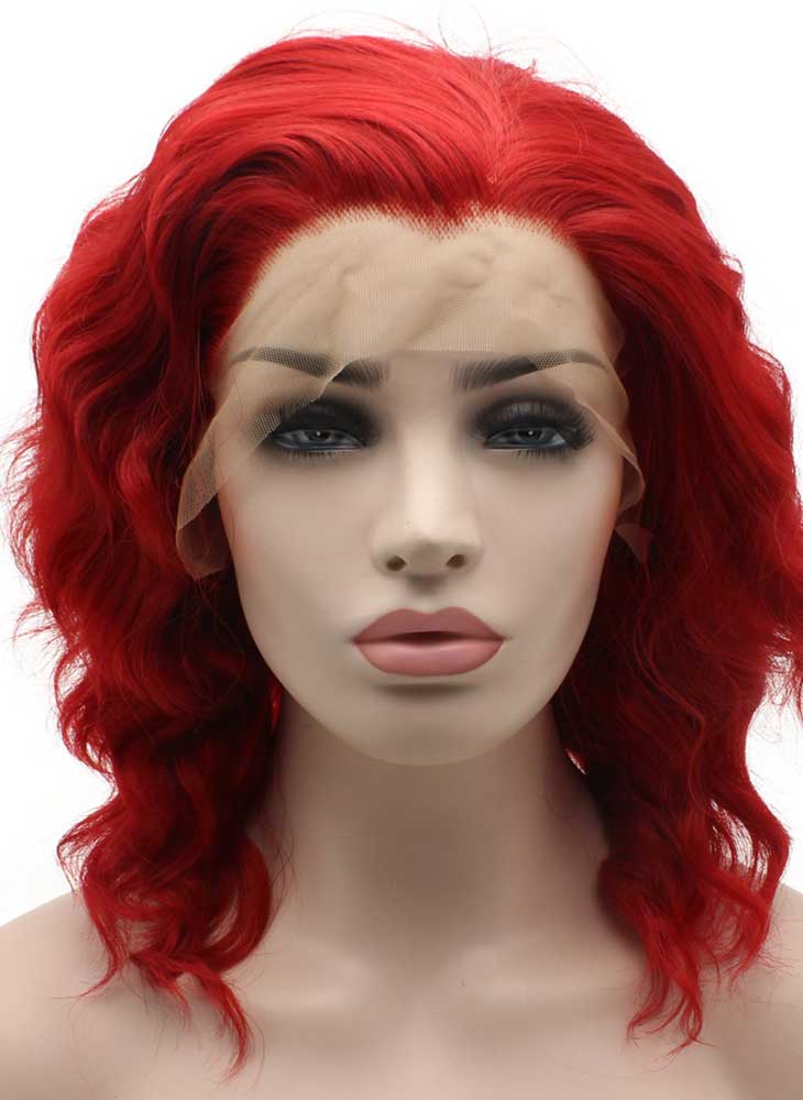 Shoulder Length Wavy Lace Front Synthetic Red Wig