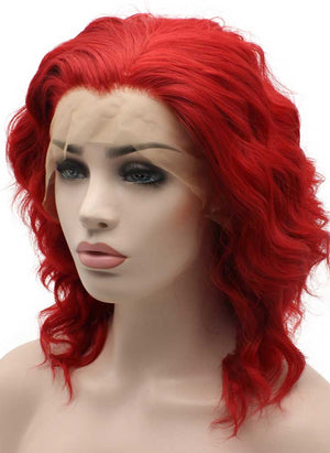 Shoulder Length Wavy Lace Front Synthetic Red Wig