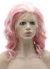 Shoulder Length Stylish Hand Tied Lace Front Synthetic Hair Pink Party Wig