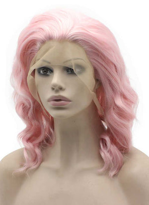 Shoulder Length Stylish Hand Tied Lace Front Synthetic Hair Pink Party Wig