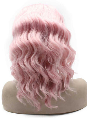 Shoulder Length Stylish Hand Tied Lace Front Synthetic Hair Pink Party Wig