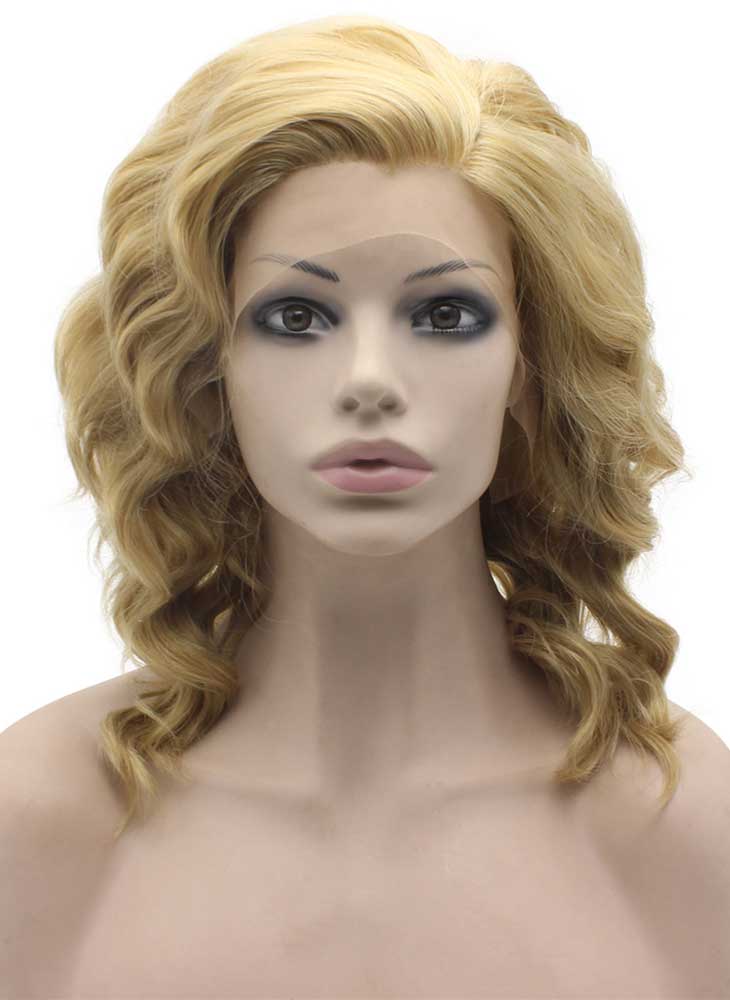 Shoulder Length Stylish Ash Blonde Lace Front Natural Synthetic Wig
