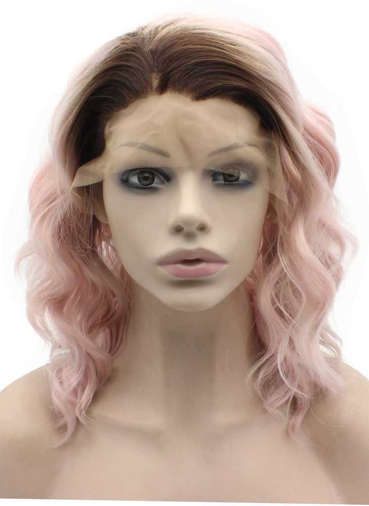 Shoulder Length Lace Front Synthetic Hair Ombre Pink Stylish Wig